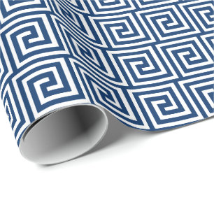Papier Cadeau Clé grecque, bleu marine et blanc