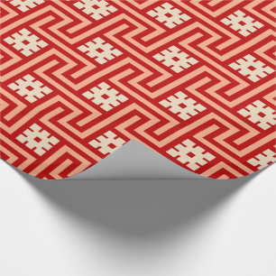 Papier Cadeau Clé grecque déco, corail orange et beige