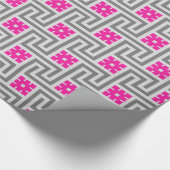 Papier Cadeau Clé grecque déco, gris et rose fuchsia (Coin)