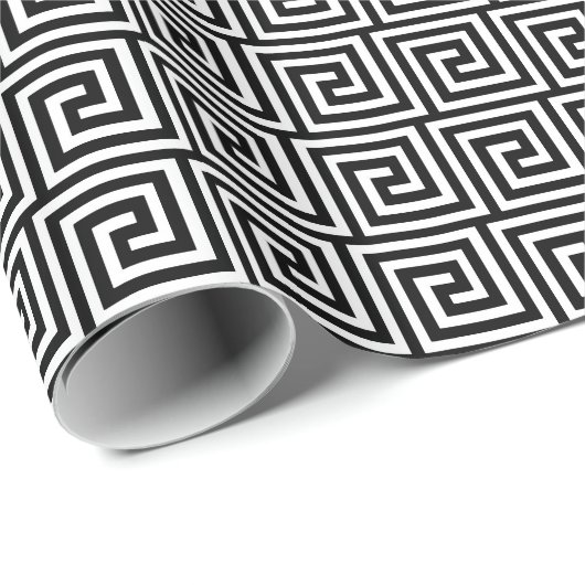 Papier Cadeau Clé grecque, noire et blanche (Coin rond)