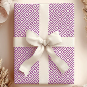 Papier Cadeau Clé grecque violette et blanche chic labyrinthe