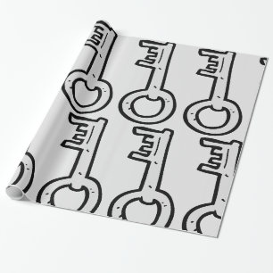 Papier Cadeau Clé squelette vintage dessinée à la main argent an