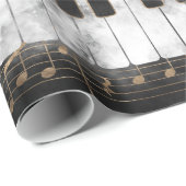 Papier Cadeau Clés et notes de piano - aquarelle et or (Coin rond)