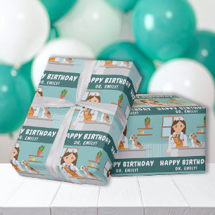 Papier Cadeau Clinique vétérinaire fille Joyeux Anniversaire