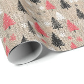 Papier Cadeau Clipart de Noël rustique avec arbres et flocons de (Coin rond)