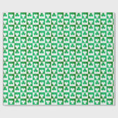 Papier Cadeau Clocher Shamrock vert sur Checkerboard Parti irlan (Plat)