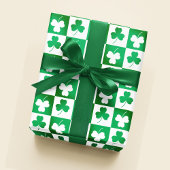 Papier Cadeau Clocher Shamrock vert sur Checkerboard Parti irlan