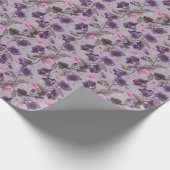 Papier Cadeau cloches à main violette et papillons roses motif (Coin)