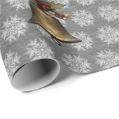 Papier Cadeau Cloches anciennes et flocons de neige sur Steel Gr (Coin rond)