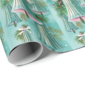 Papier Cadeau Cloches Bleues Modernes du milieu du siècle Ruban (Coin rond)