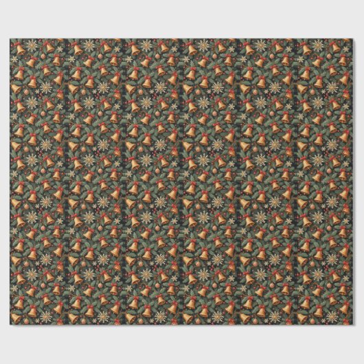 Papier Cadeau Cloches de Fêtes, Motif Décoratif de Noël, (Plat)