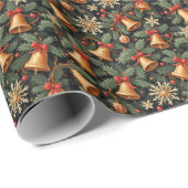 Papier Cadeau Cloches de Fêtes, Motif Décoratif de Noël, (Coin rond)