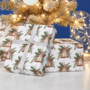 Papier Cadeau Cloches de Noël blanches en bronze or