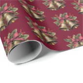 Papier Cadeau Cloches de Noël élégantes rouge et vert (Coin rond)