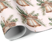 Papier Cadeau Cloches de Noël en bronze rose (Coin rond)