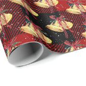 Papier Cadeau Cloches de Noël et flocons de neige sur Plaid (Coin rond)