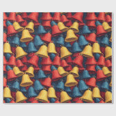 Papier Cadeau Cloches de Noël rouge, bleu et jaune (Plat)