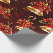 Papier Cadeau Cloches de Noël, Rouge & Or (Coin)