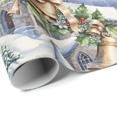 Papier Cadeau Cloches d'or du jour de Noël (Coin rond)