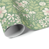 Papier Cadeau Cloches et baies Flore de Noël en vert vif (Coin rond)