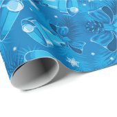 Papier Cadeau Clochettes Bleues de Noël (Coin rond)