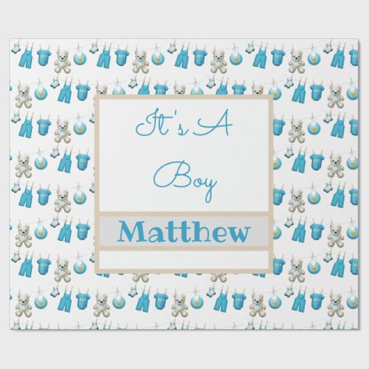 Papier Cadeau Clothesline It's A Boy Name Wrapping Paper (Plat)