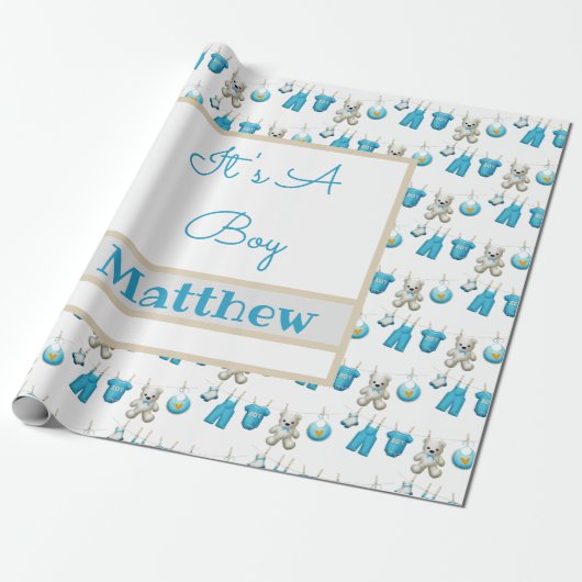 Papier Cadeau Clothesline It's A Boy Name Wrapping Paper (Déroulé)