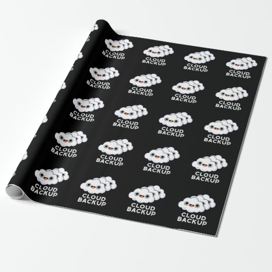 Papier Cadeau Cloud Backup Funky Computer Météo Pun Dark BG (Déroulé)
