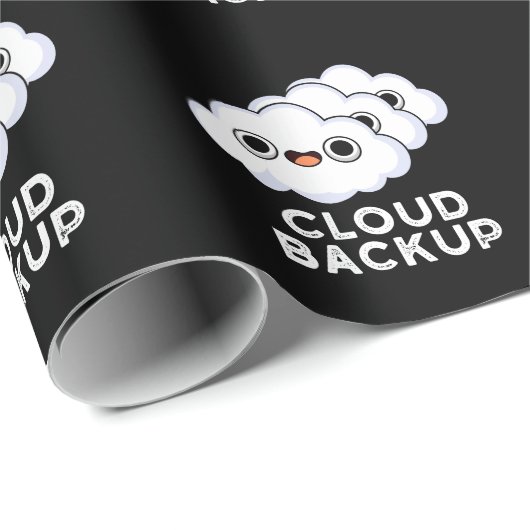 Papier Cadeau Cloud Backup Funky Computer Météo Pun Dark BG (Coin rond)