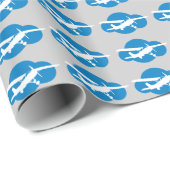 Papier Cadeau Cloud bleu et plan d'aviation (Coin rond)