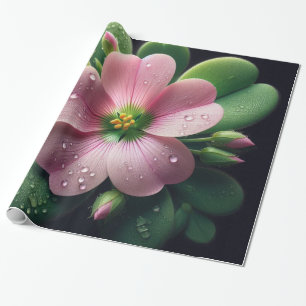 Papier Cadeau Clover Floral rose et vert Oxalis