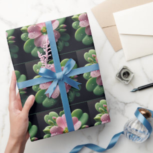 Papier Cadeau Clover Floral rose et vert Oxalis