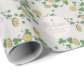 Papier Cadeau Clovers rose et vert et pièces d'or Douche irlanda (Coin rond)