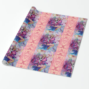 PAPIER CADEAU CLOWN ROSE MUSICAL AVEC DES PETALES DE FLEURS ROSE