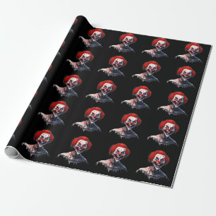 Papier Cadeau Clown souriant aux cheveux rouges effrayant
