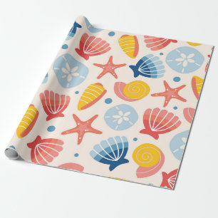 Papier Cadeau Coastal Coastal Seashell et Starfish Motif