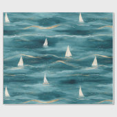 Papier Cadeau Coastal Sailboat Waves Nautical Pattern (3) (Plat)
