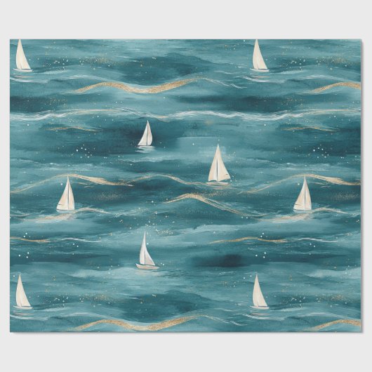 Papier Cadeau Coastal Sailboat Waves Nautical Pattern (3) (Plat)