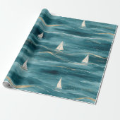 Papier Cadeau Coastal Sailboat Waves Nautical Pattern (3) (Déroulé)