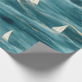 Papier Cadeau Coastal Sailboat Waves Nautical Pattern (3) (Coin)