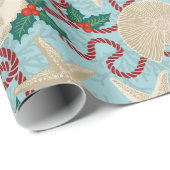 Papier Cadeau Coastère de Noël Coques de mer tropicale - Aqua (Coin rond)