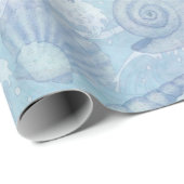 Papier Cadeau Coastère Noël bleu Aquarelle Coquillages (Coin rond)