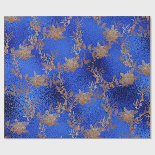 Papier Cadeau Cobalt Bleu Verre Vieux Or Wreath Métallique (Plat)