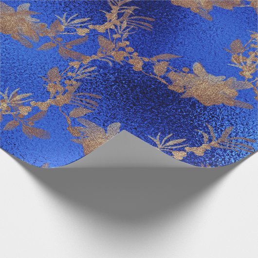 Papier Cadeau Cobalt Bleu Verre Vieux Or Wreath Métallique (Coin)