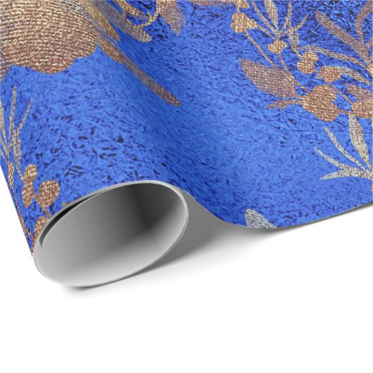 Papier Cadeau Cobalt Bleu Verre Vieux Or Wreath Métallique (Coin rond)