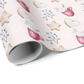 Papier Cadeau Coca Chaud De Noël Et Cookies Aquarelle (Coin rond)