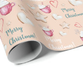 Papier Cadeau Coca Chaud De Noël Et Cookies Aquarelle (Coin rond)