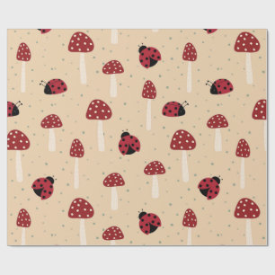 Papier Cadeau Coccinelles et Champignons Rouges