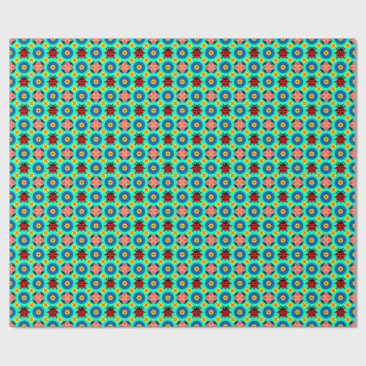 Papier Cadeau Coccinelles et fleurs colorées (Plat)