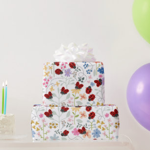 Papier Cadeau Coccinelles Mignonnes Fleurs Sauvages Floral Fanta